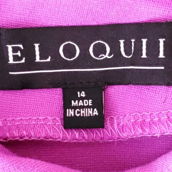 Eloquii Fit & Flare Dress 3/4 Smocked Flared Sleeve Magenta Ponte Knit Size 14 - Picture 7 of 10